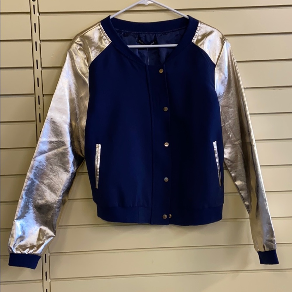Gold and navy blue bomber jacket